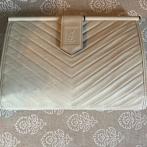 Vintage Yves Saint Laurent Cream Chevron Clutch